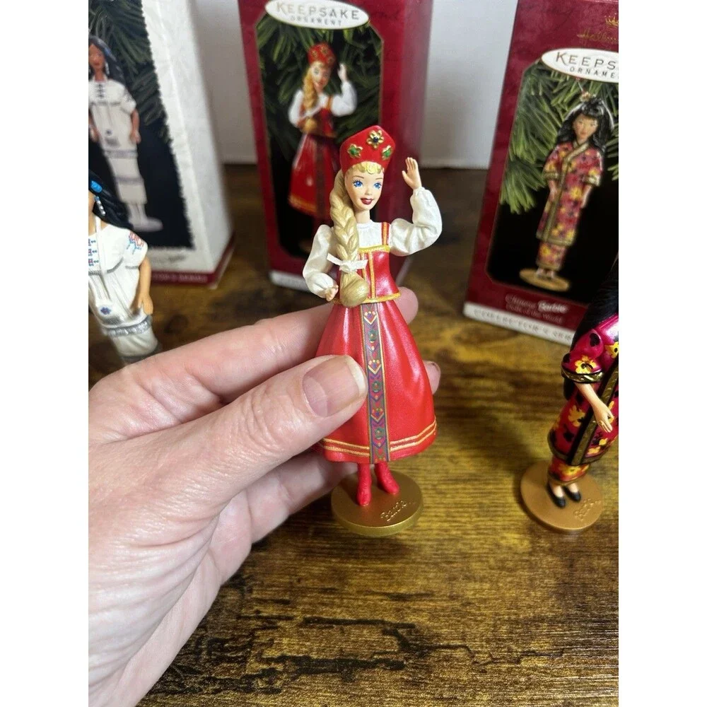 Vintage 1990s Hallmark Barbie Dolls of the World Ornaments Set of 4 Holiday Tree
